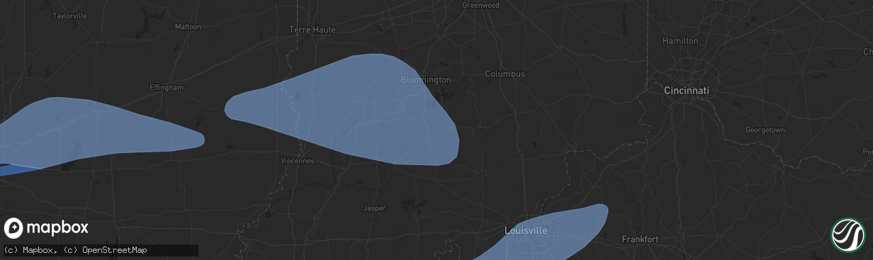 Hail map in Bedford, IN on April 18, 2024