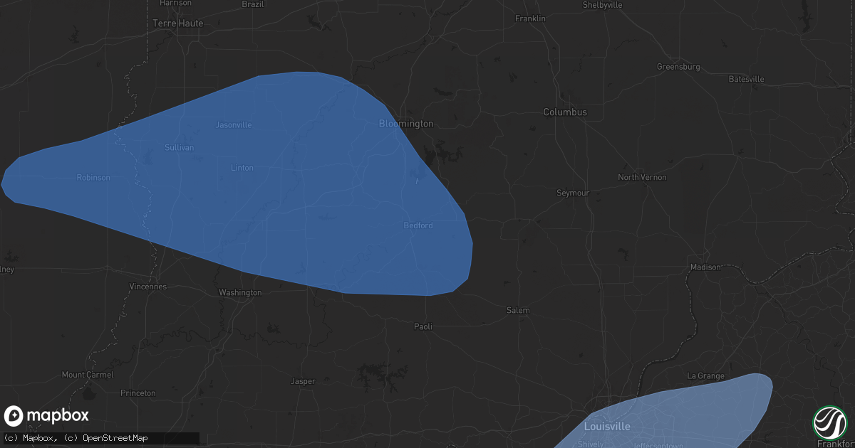 Hail map in Bedford, IN on April 18, 2024