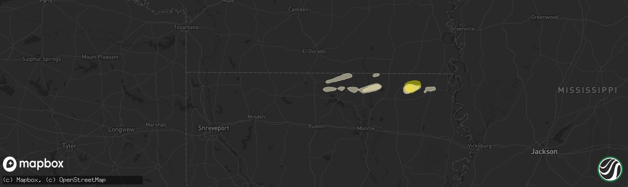 Hail map in Bernice, LA on April 18, 2024