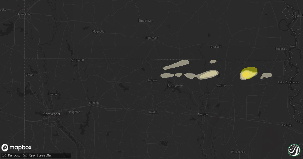 Hail map in Bernice, LA on April 18, 2024
