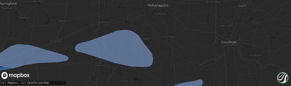 Hail map in Bloomington, IN on April 18, 2024