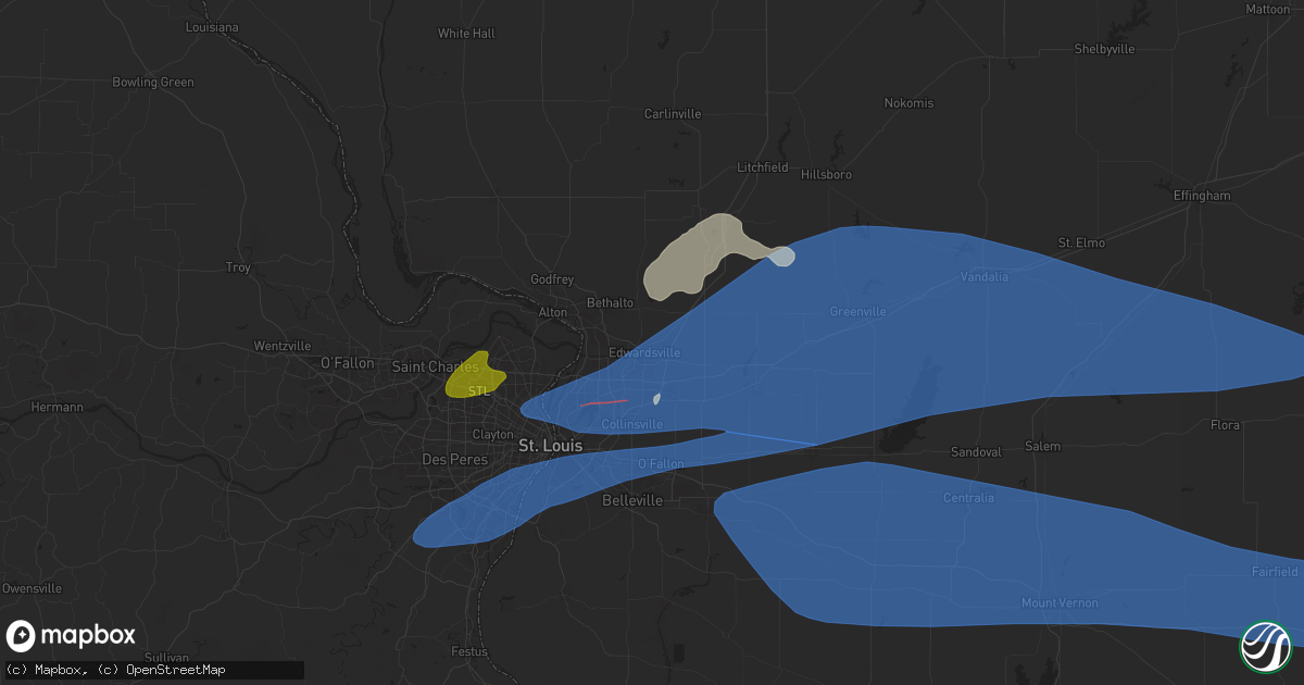 Hail map in Edwardsville, IL on April 18, 2024