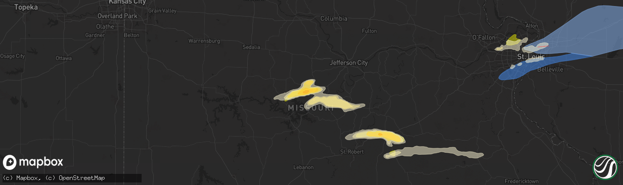 Hail map in Eldon, MO on April 18, 2024