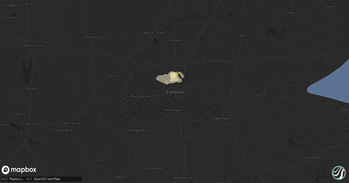 Hail map in Evansville, IN on April 18, 2024
