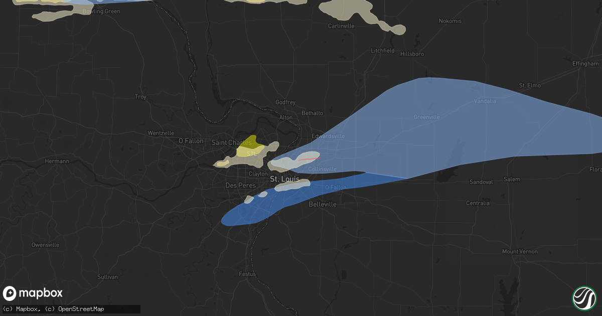 Hail map in Granite City, IL on April 18, 2024