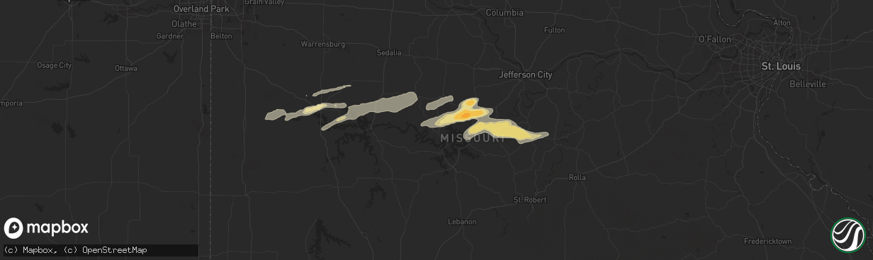 Hail map in Gravois Mills, MO on April 18, 2024