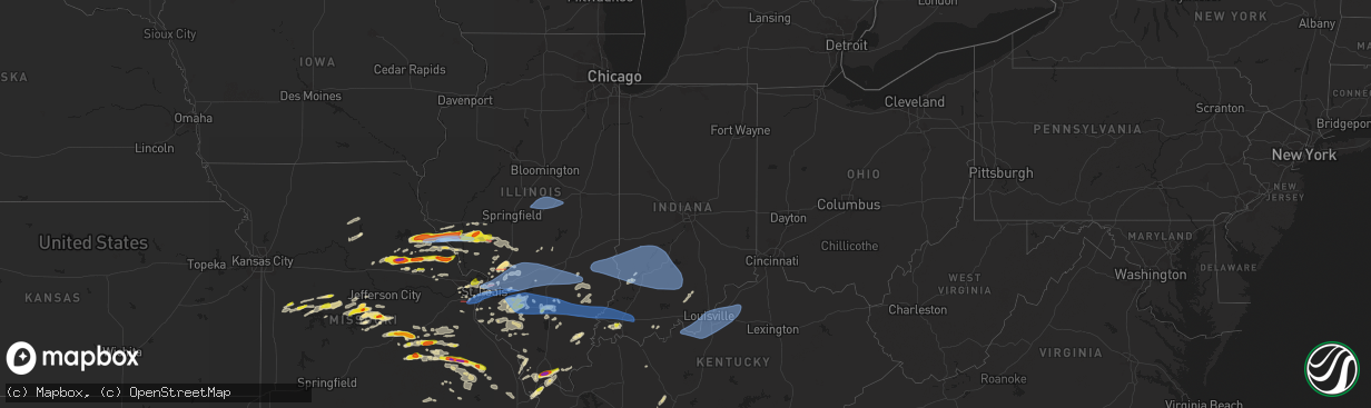 Hail map in Indiana on April 18, 2024