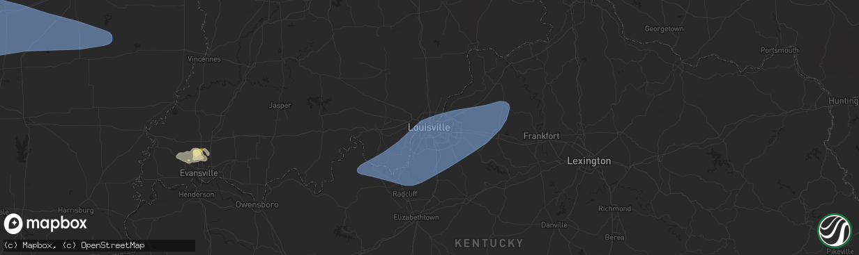 Hail map in Louisville, KY on April 18, 2024