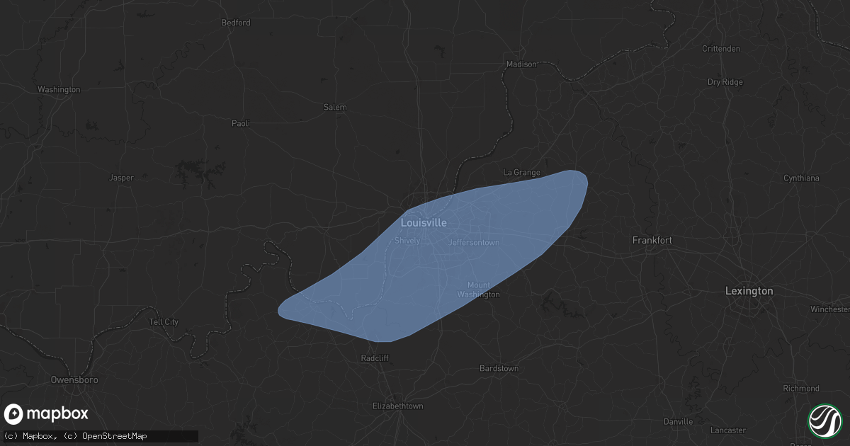 Hail map in Louisville, KY on April 18, 2024