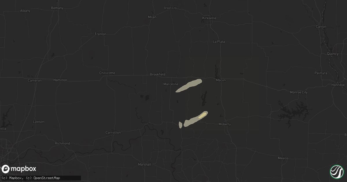Hail map in Marceline, MO on April 18, 2024
