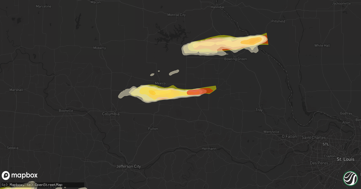 Hail map in Martinsburg, MO on April 18, 2024