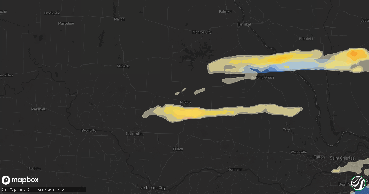 Hail map in Mexico, MO on April 18, 2024