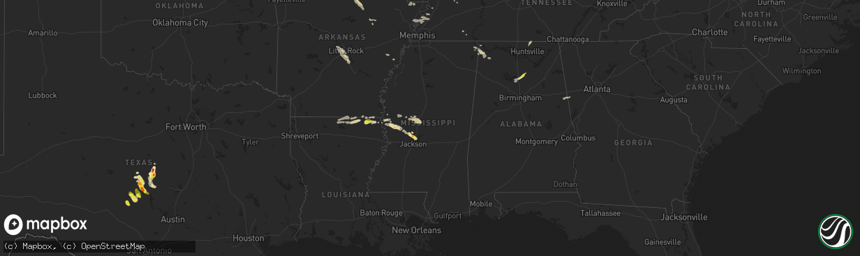 Hail map in Mississippi on April 18, 2024