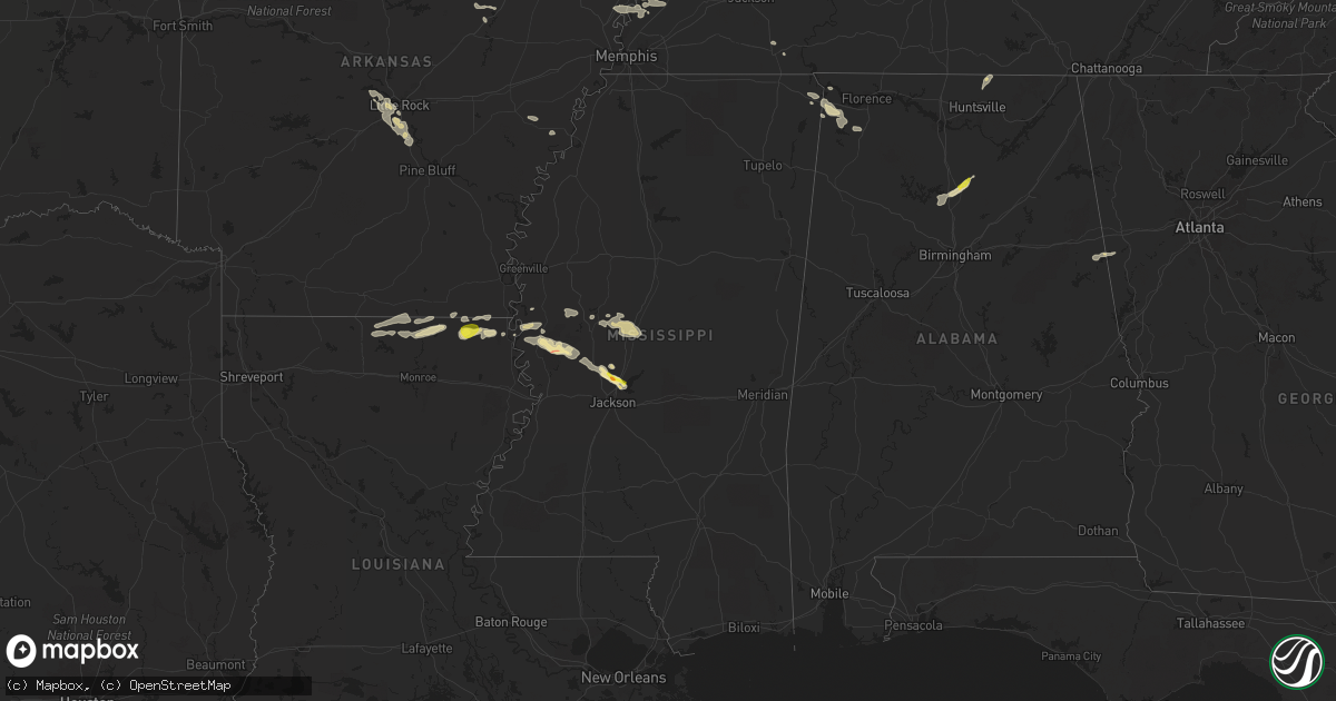 Hail map in Mississippi on April 18, 2024