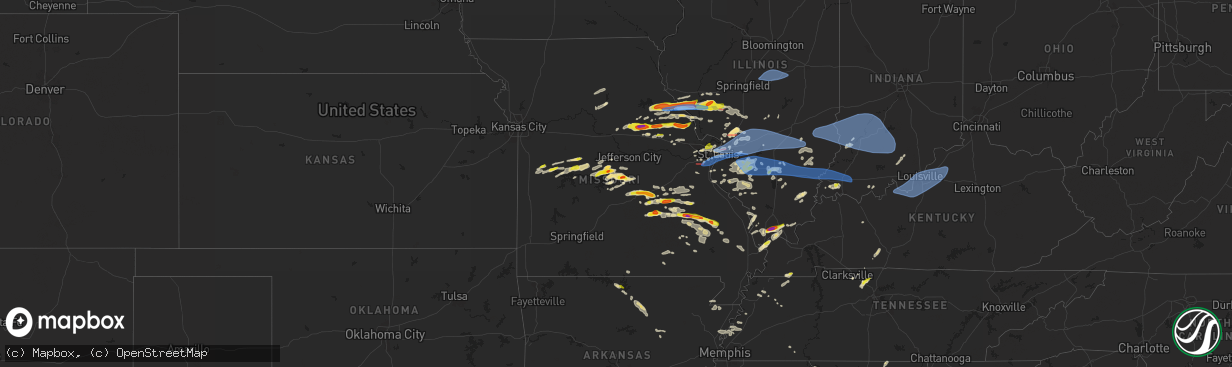 Hail map in Missouri on April 18, 2024