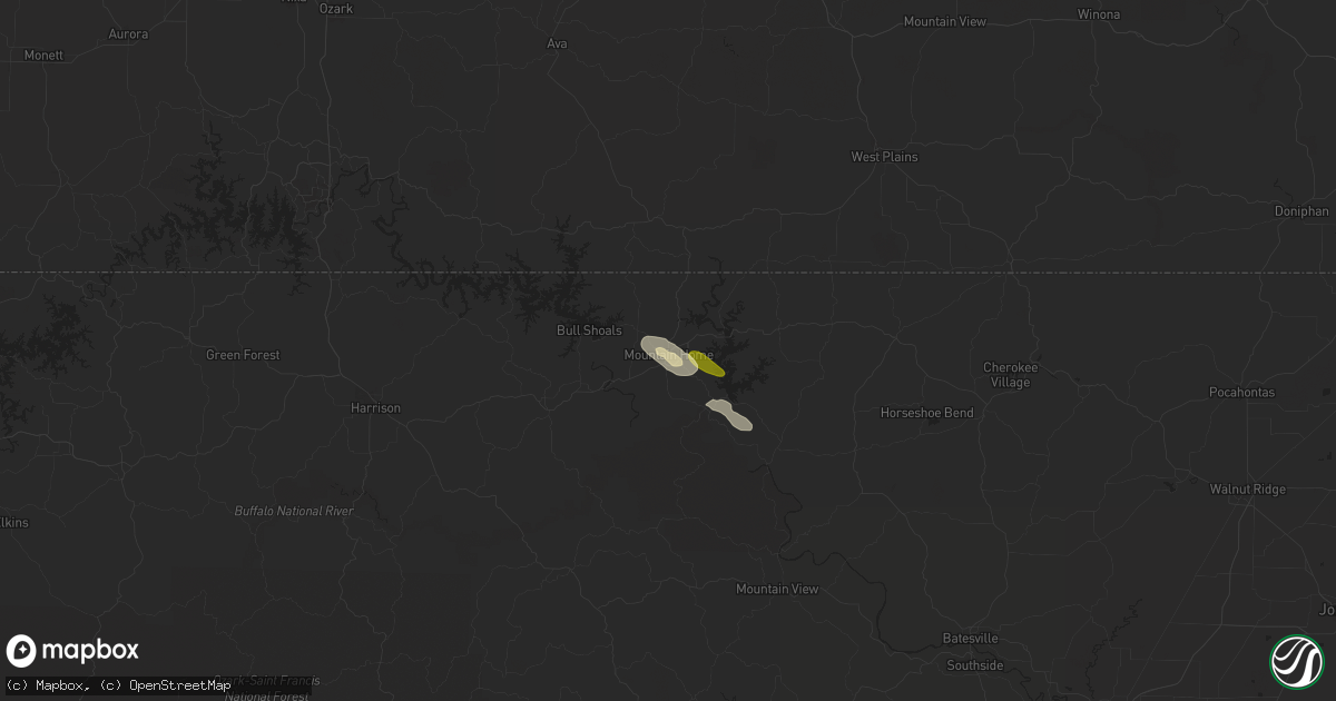Hail map in Mountain Home, AR on April 18, 2024