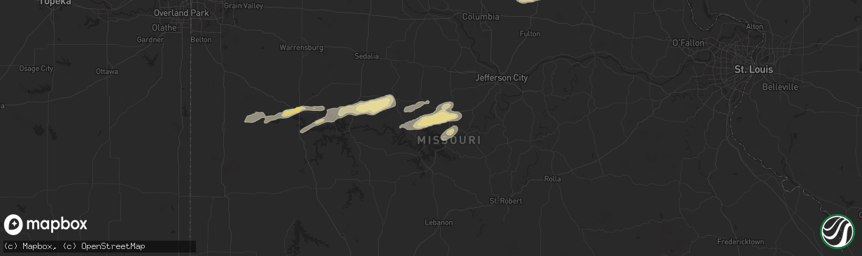 Hail map in Rocky Mount, MO on April 18, 2024