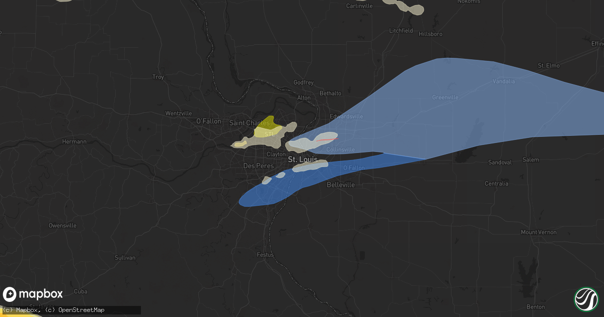 Hail map in Saint Louis, MO on April 18, 2024