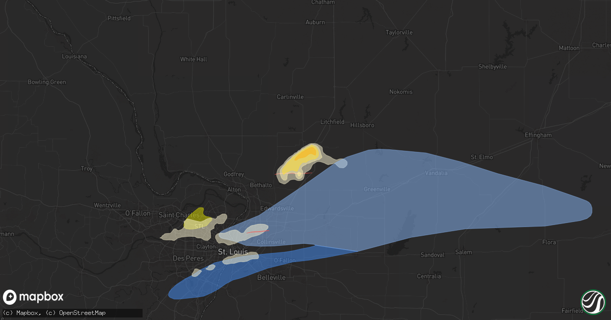 Hail map in Staunton, IL on April 18, 2024