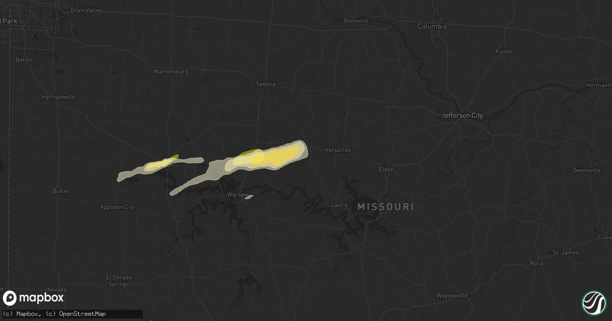 Hail map in Stover, MO on April 18, 2024