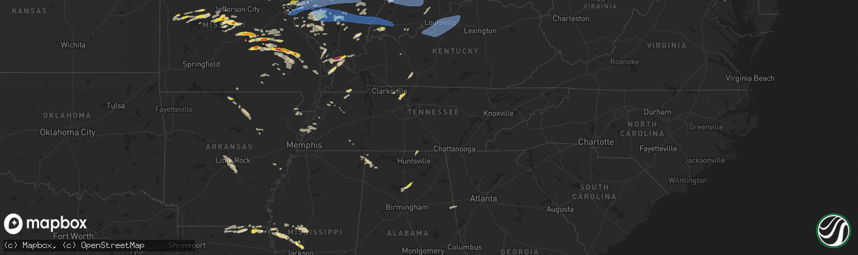 Hail map in Tennessee on April 18, 2024