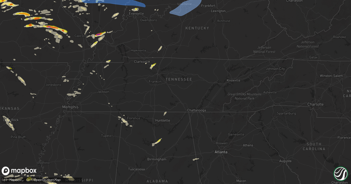 Hail map in Tennessee on April 18, 2024
