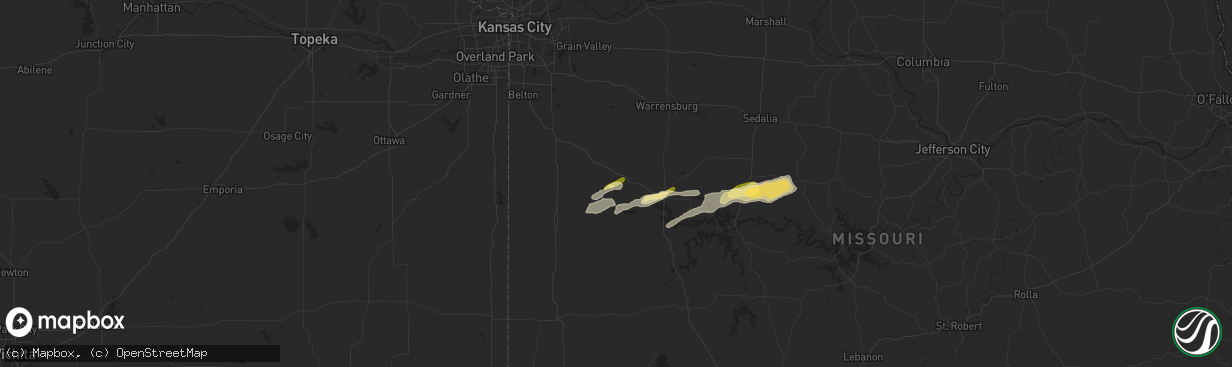 Hail map in Urich, MO on April 18, 2024