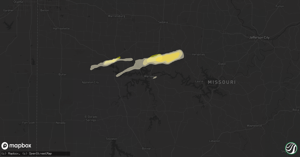 Hail map in Warsaw, MO on April 18, 2024