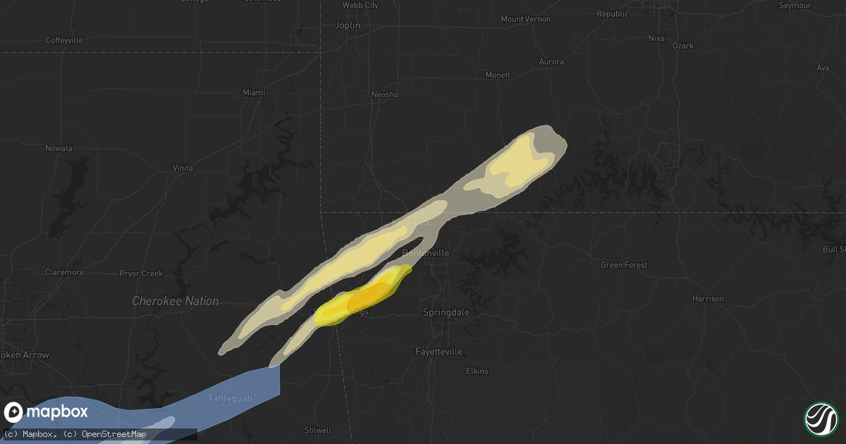 Hail map in Bella Vista, AR on April 18, 2025