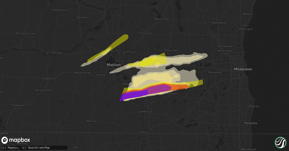 Hail map in Cambridge, WI on April 18, 2025