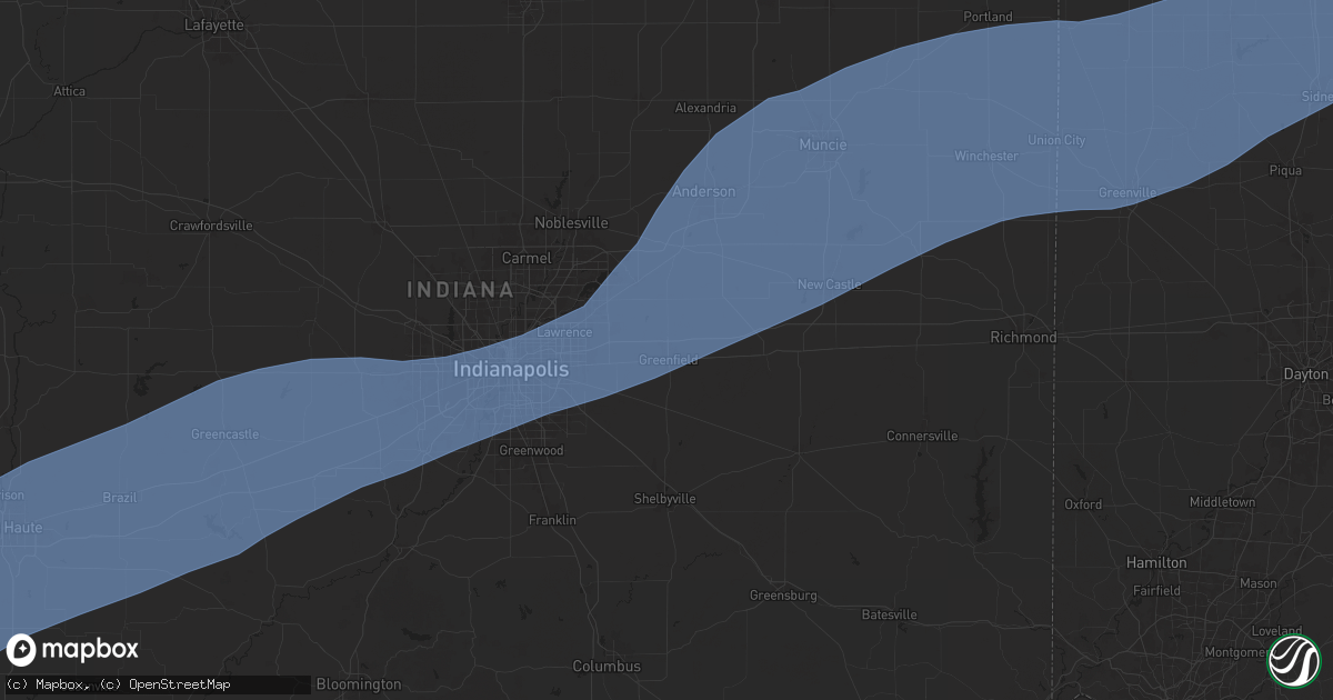 Hail map in Greenfield, IN on April 18, 2025