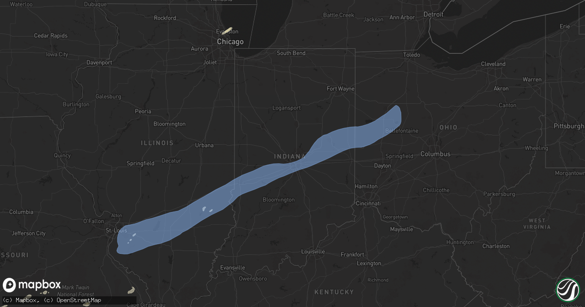 Hail map in Indiana on April 18, 2025