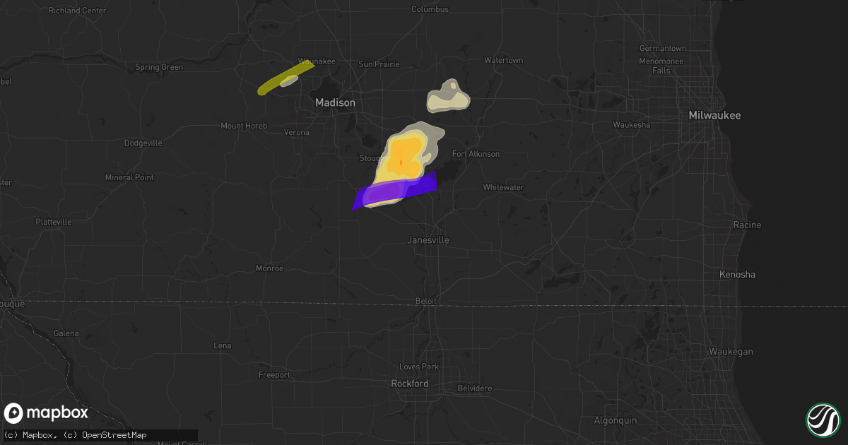 Hail map in Janesville, WI on April 18, 2025