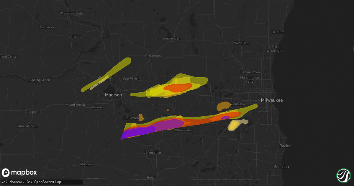 Hail map in Johnson Creek, WI on April 18, 2025