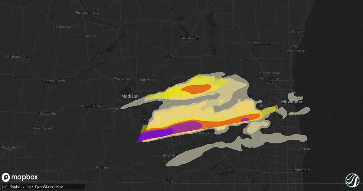 Hail map in Lake Mills, WI on April 18, 2025