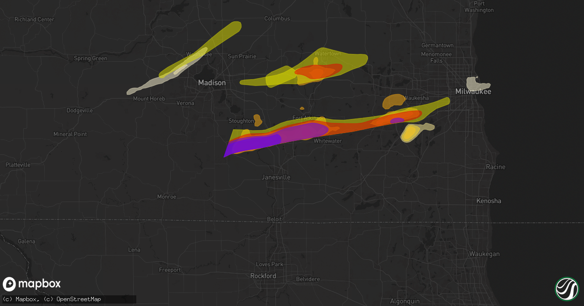 Hail map in Milton, WI on April 18, 2025