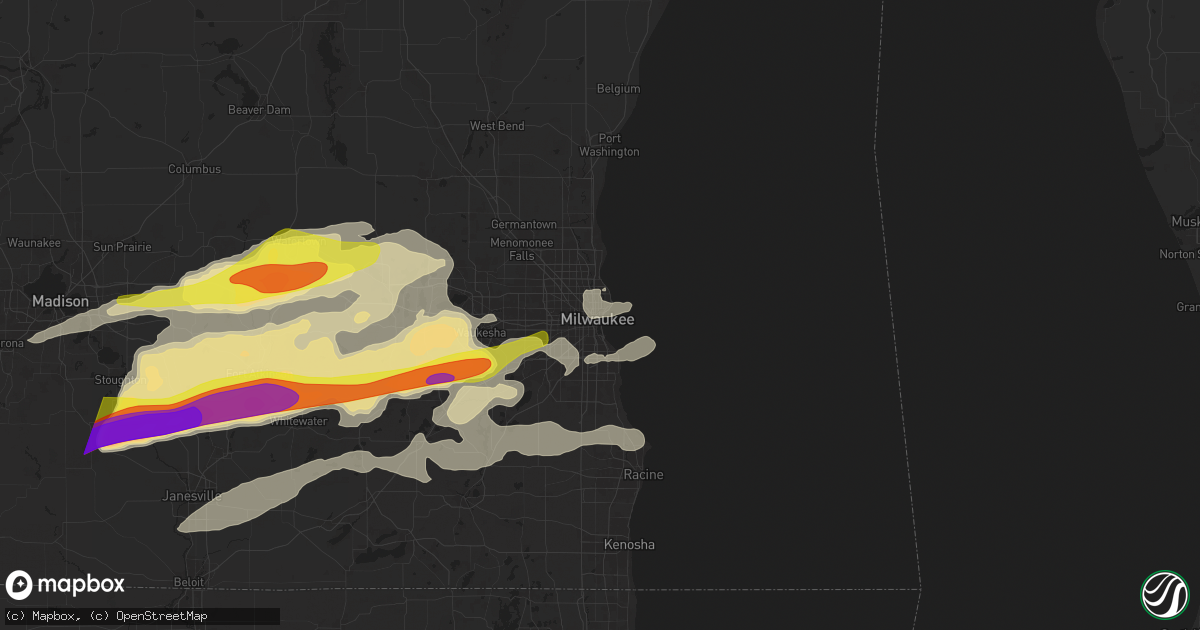 Hail map in Milwaukee, WI on April 18, 2025