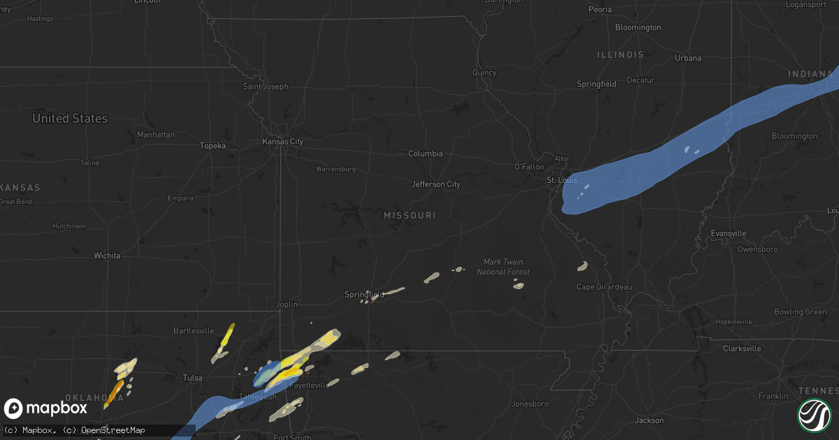 Hail map in Missouri on April 18, 2025