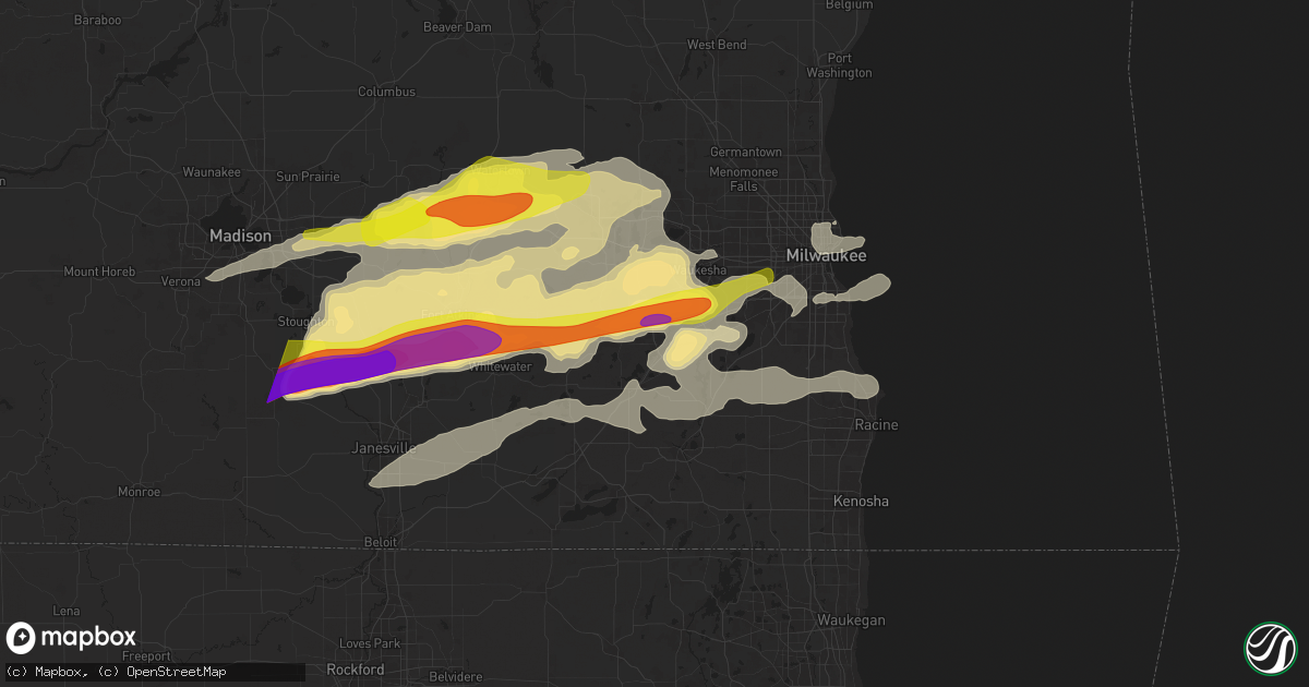 Hail map in Mukwonago, WI on April 18, 2025
