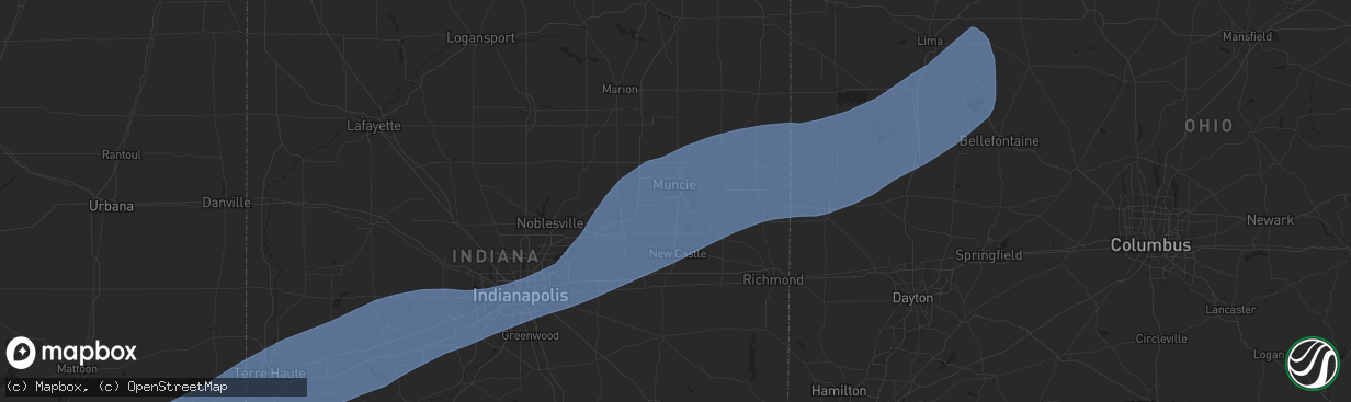 Hail map in Muncie, IN on April 18, 2025