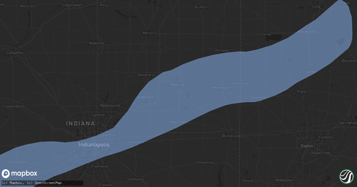 Hail map in Muncie, IN on April 18, 2025