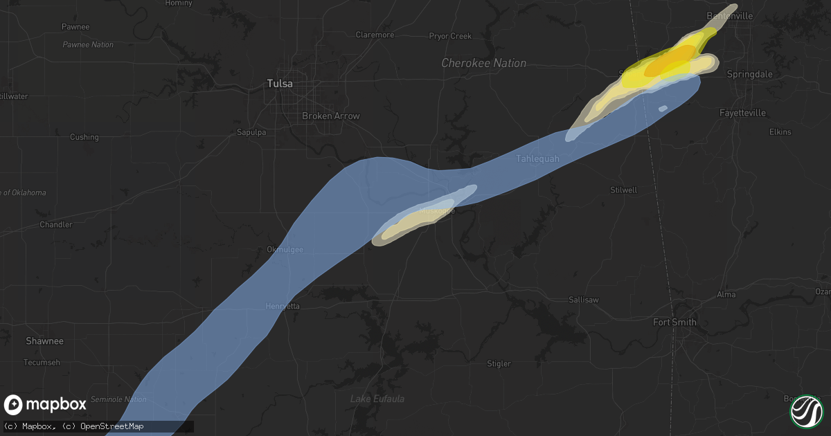 Hail map in Muskogee, OK on April 18, 2025