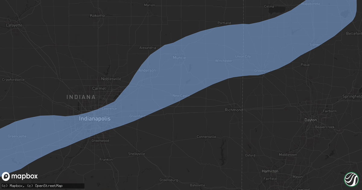 Hail map in New Castle, IN on April 18, 2025