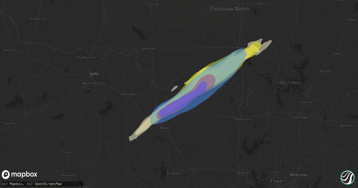 Hail map in Nocona, TX on April 18, 2025