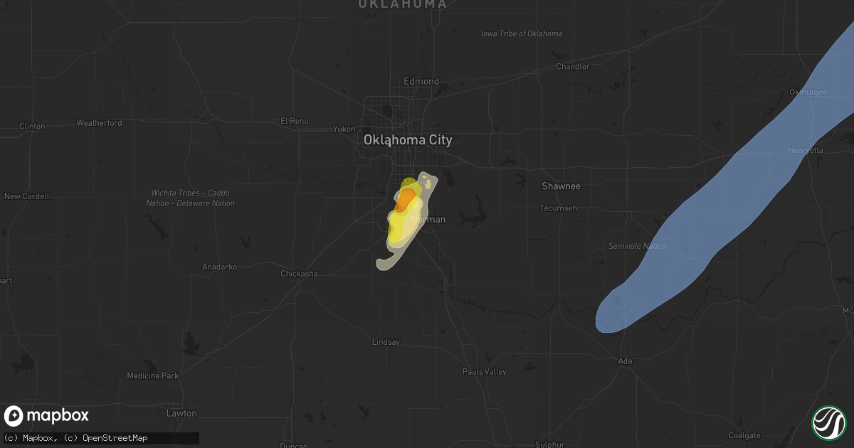 Hail map in Norman, OK on April 18, 2025