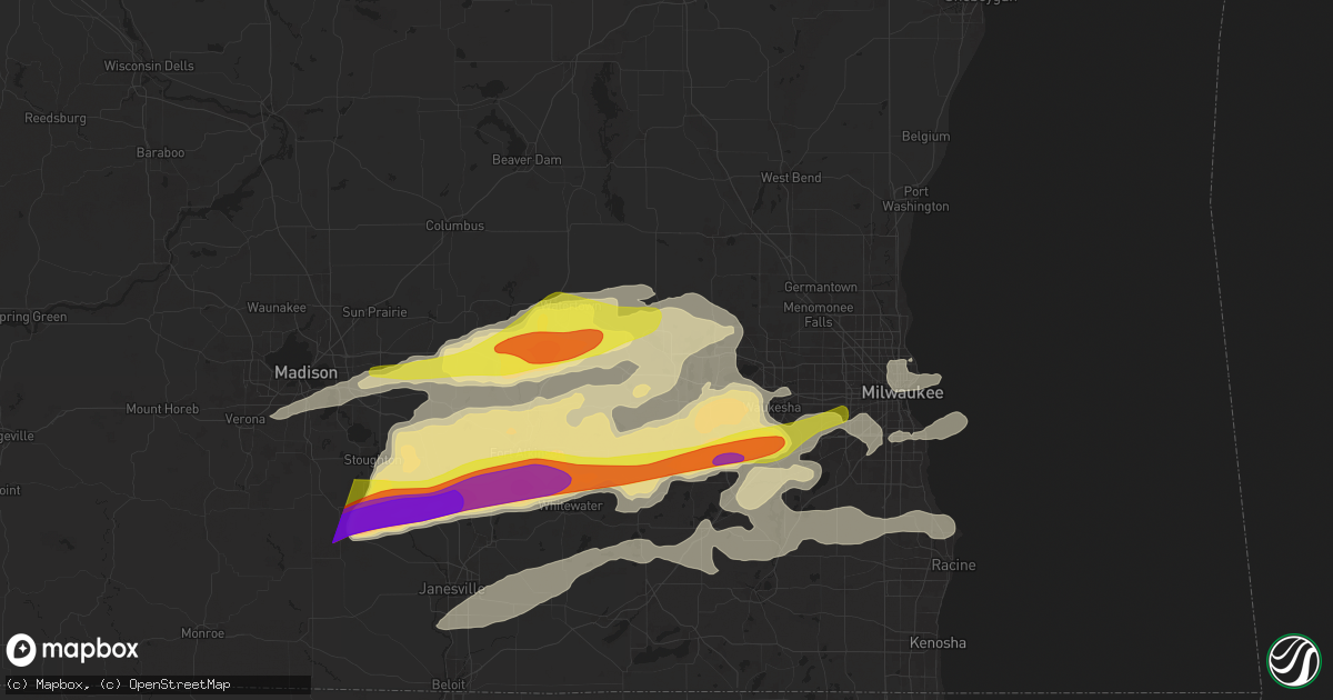 Hail map in Oconomowoc, WI on April 18, 2025