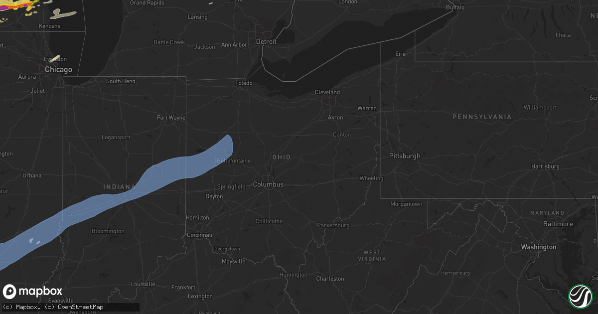 Hail map in Ohio on April 18, 2025