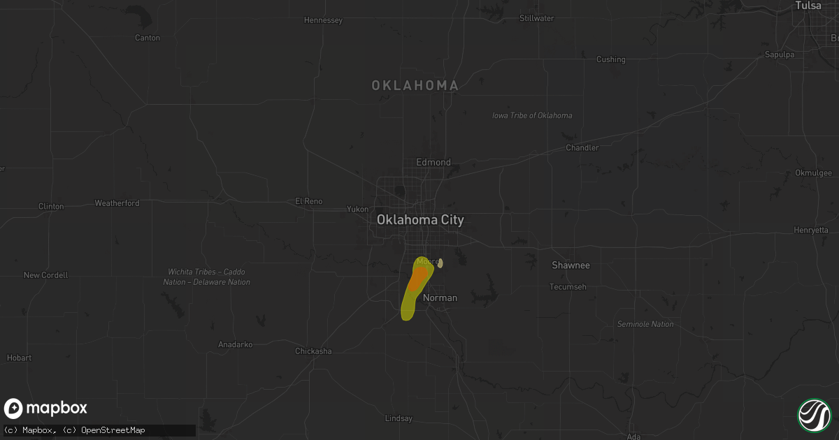 Hail map in Oklahoma City, OK on April 18, 2025