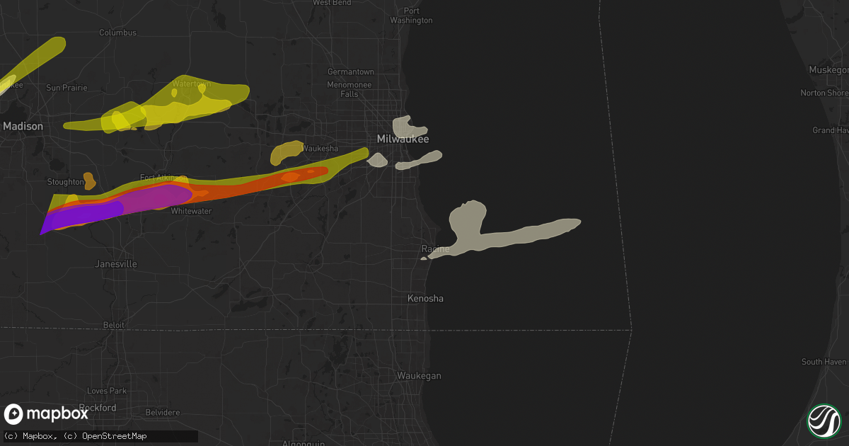 Hail map in Racine, WI on April 18, 2025