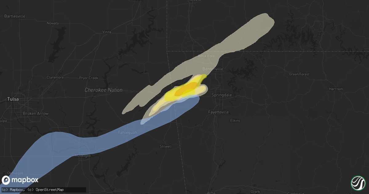 Hail map in Siloam Springs, AR on April 18, 2025